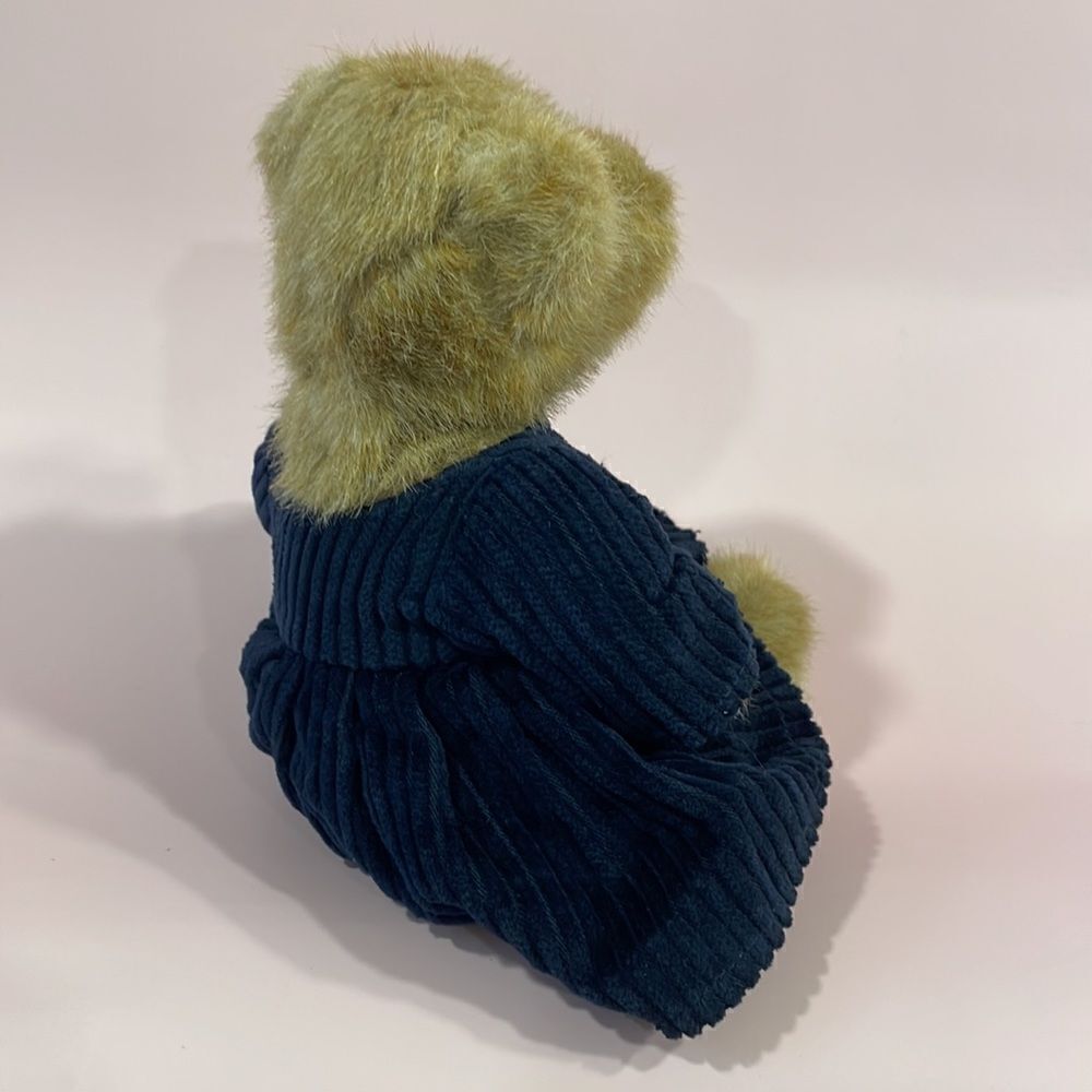 Small Vintage Style Girl Teddy Bear Wearing Blue Corduroy Dress Stuffed Bear 9” - Picture 3 of 8